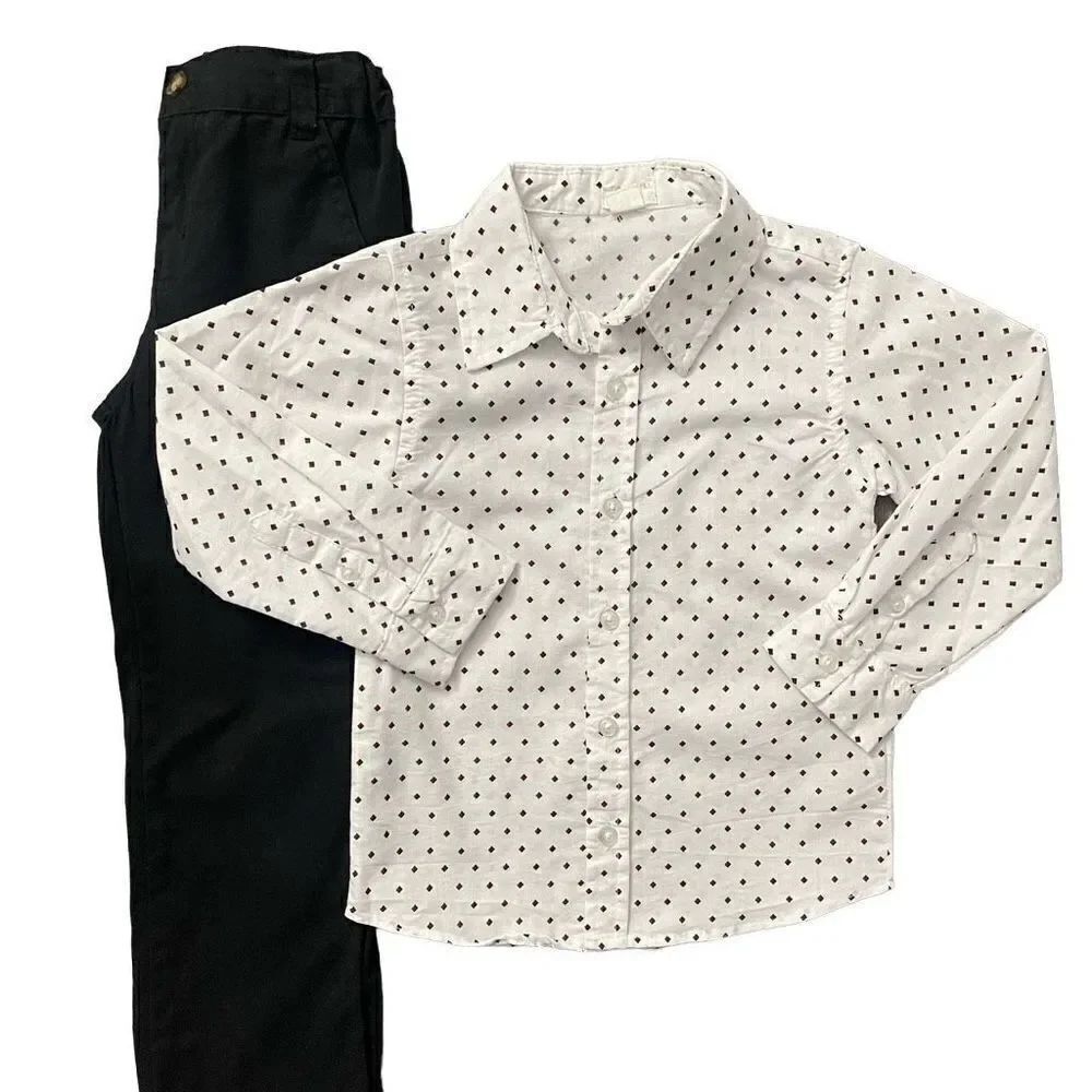 Tahari Boy 2-Piece Button Front Top & Black Chino Pant Matching Set Size 6